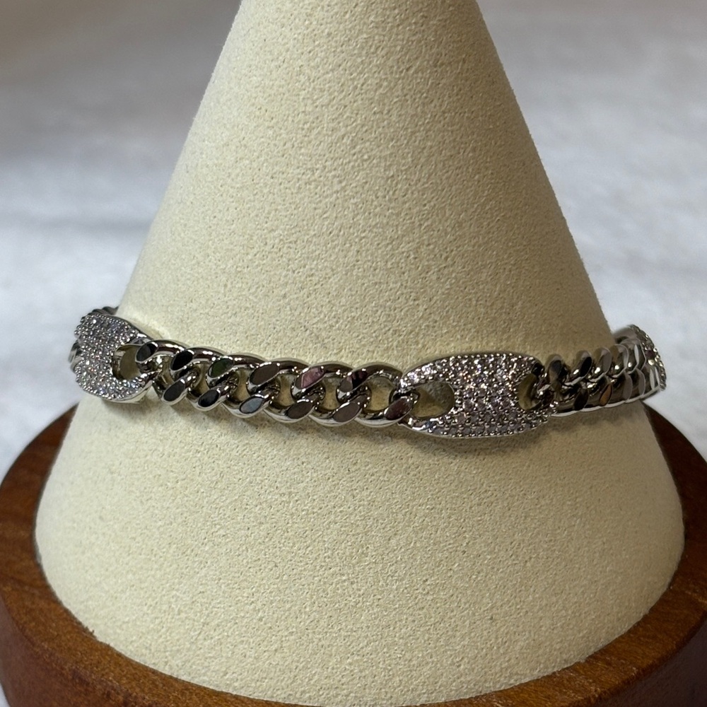 NEW 23 grams AAA CZ Puff Cuban Link Anklet Bracelet 18k White Gold Filled